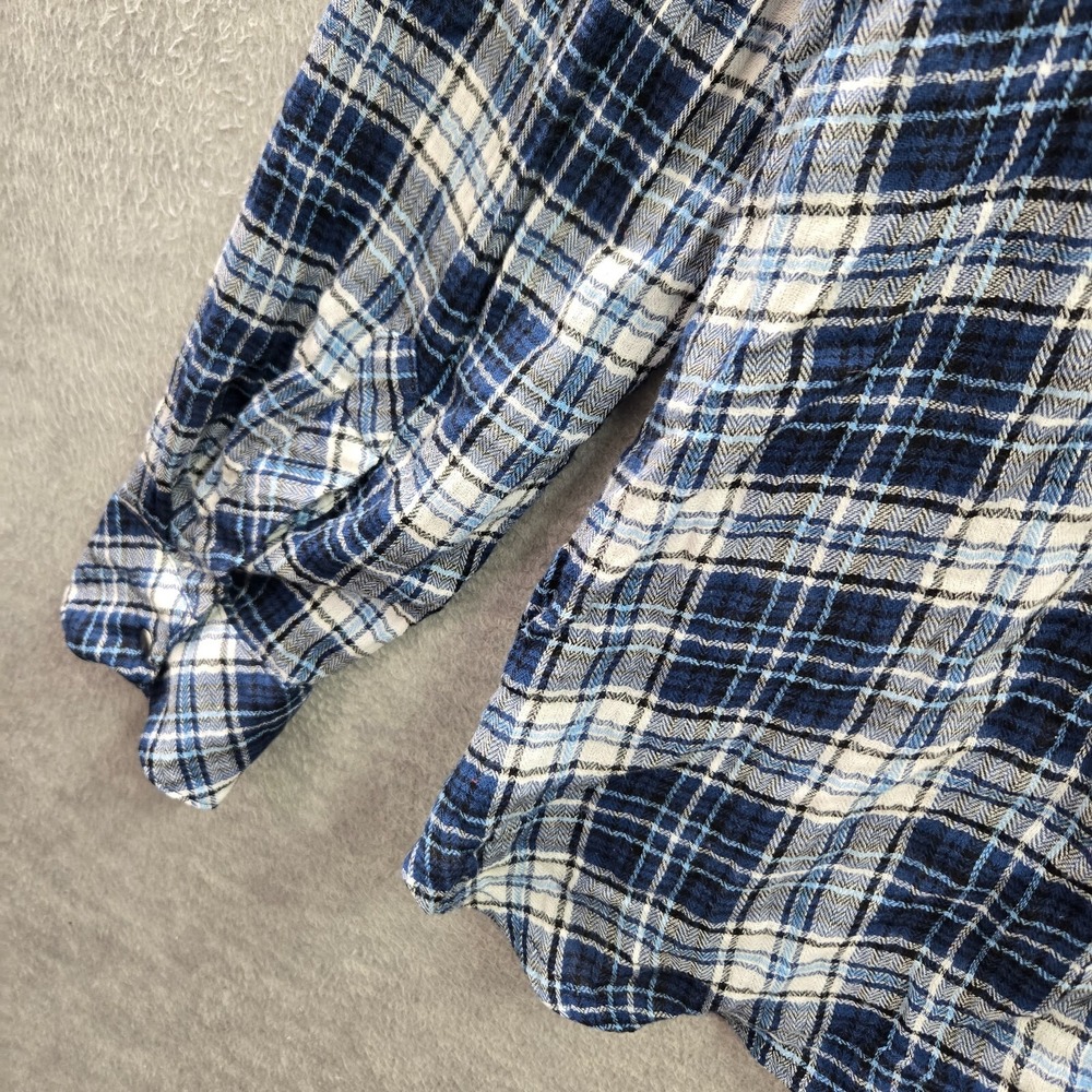 KUT Women Top Large Blue Tartan Plaid Snap Button Up Pockets Long Sleeve READ - Picture 10 of 11